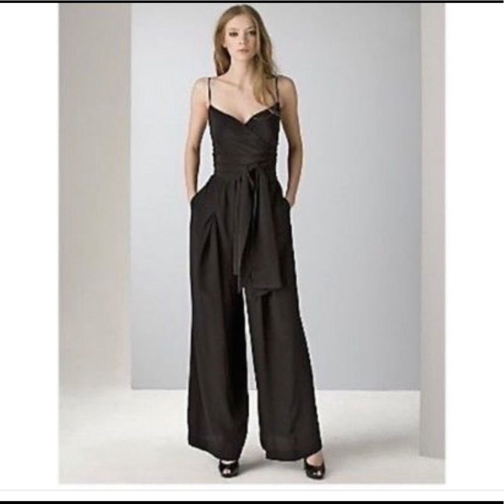 BCBG MAXAZRIA BLK SILK CRISS CROSS BODICE JUMPSUIT